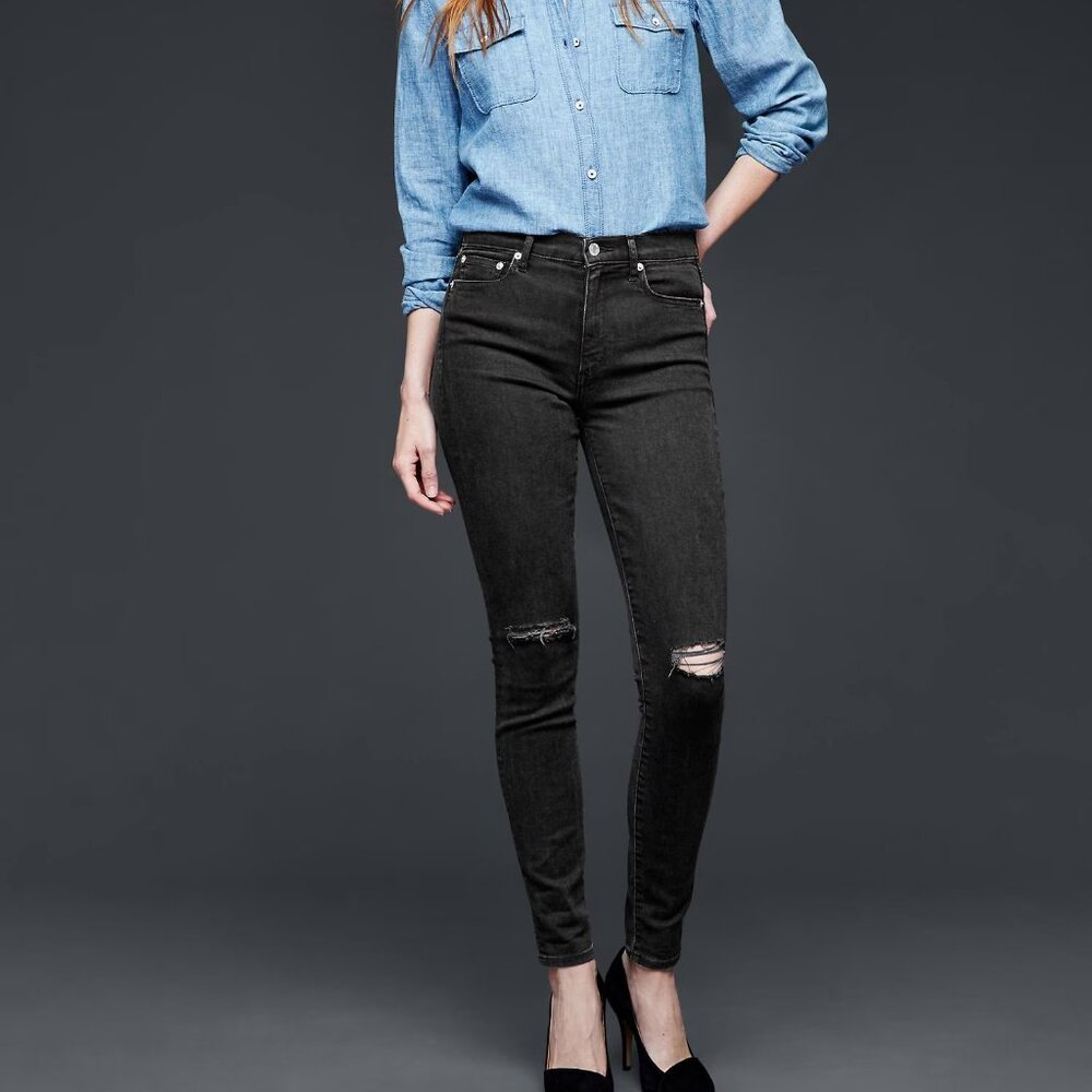 GAP Black 1969 destructed resolution true skinny high-rise jeans size 27